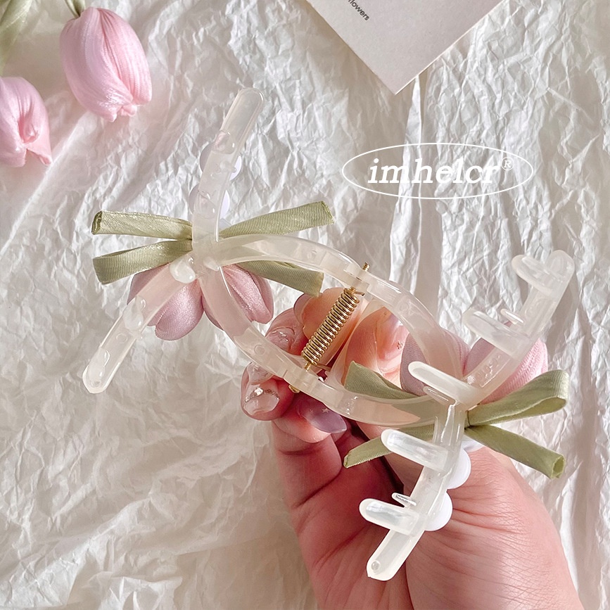 Women's Spring Pearl Inlay Cloth Hair Tie Sweet Tulip Flower