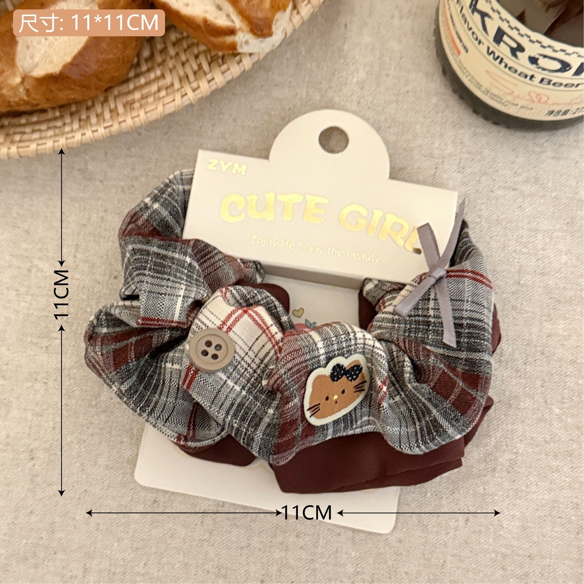 Girls Sweet Cloth Scrunchie Long Ribbon Bow Red Cherry Pattern