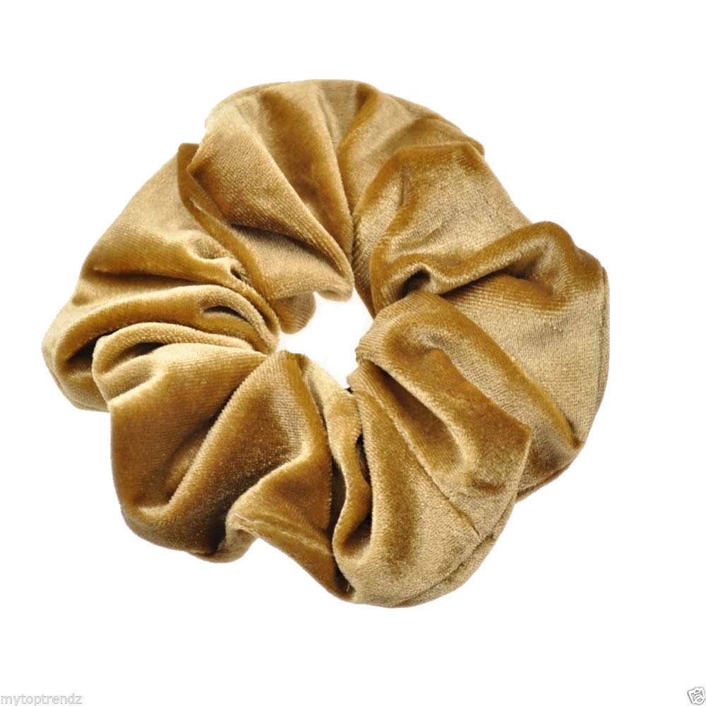 Ladies Winter Gold Velvet Bun Hair Scrunchies Ethnic Plaid Pattern