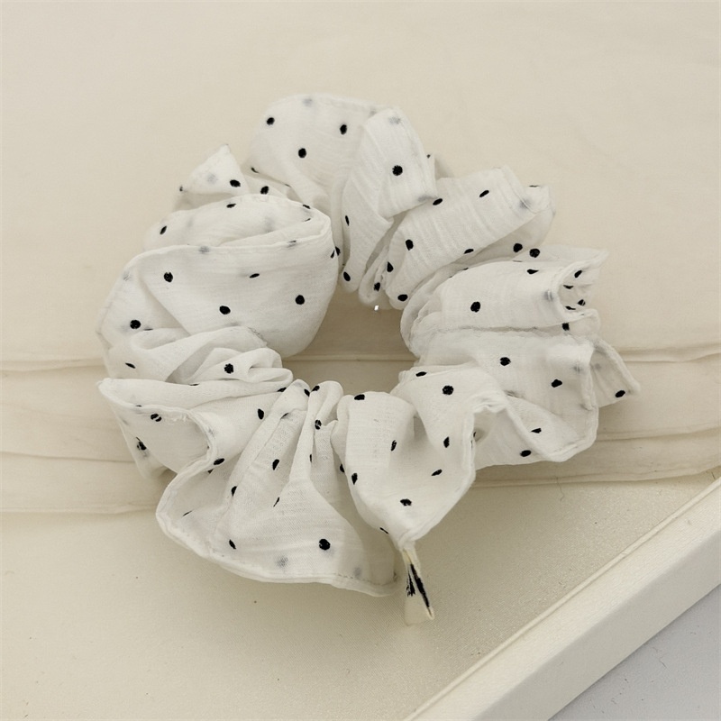 Women's Daily Soft Cloth Hair Tie Scrunchie White Blue Black Polka Dots