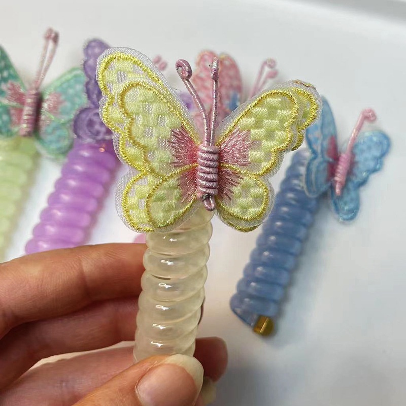 Girls Silicone Telephone Cord Ponytail Hair Rope Sweet Cartoon Butterfly