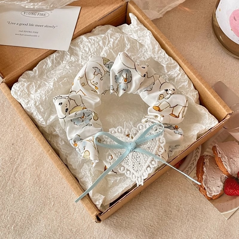 Women's Cloth Lace Scarf Scrunchie Daily Hair Tie Spring Tulip Floral