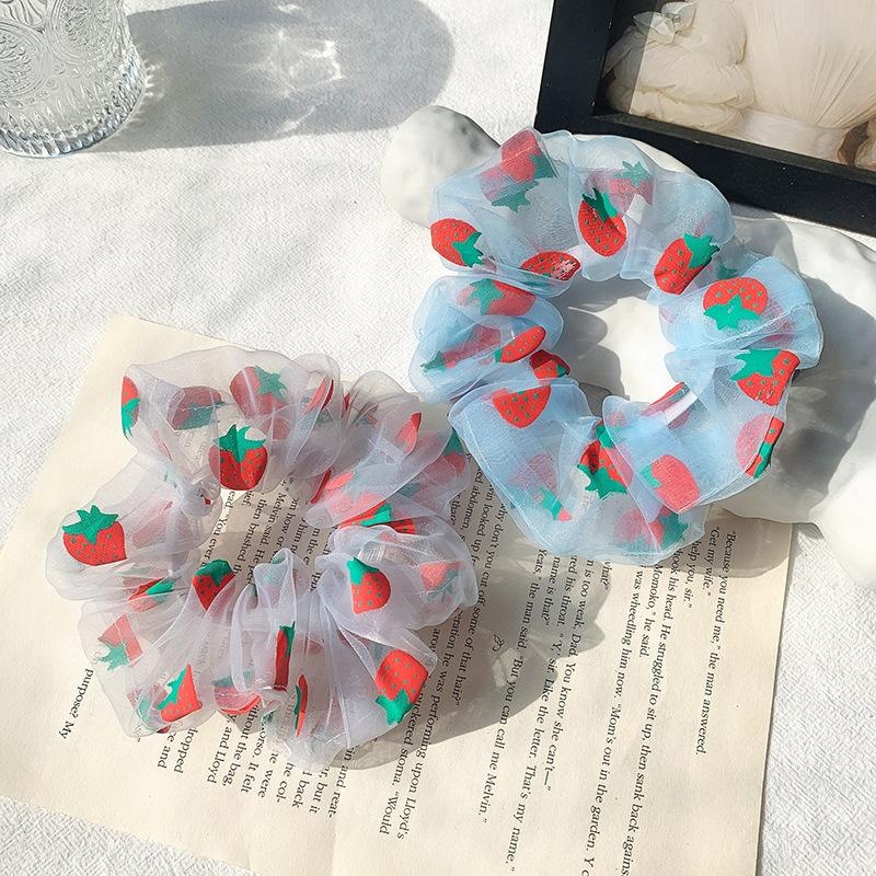 Women's Summer Gauze Hair Scrunchies Retro Strawberry Multicolor