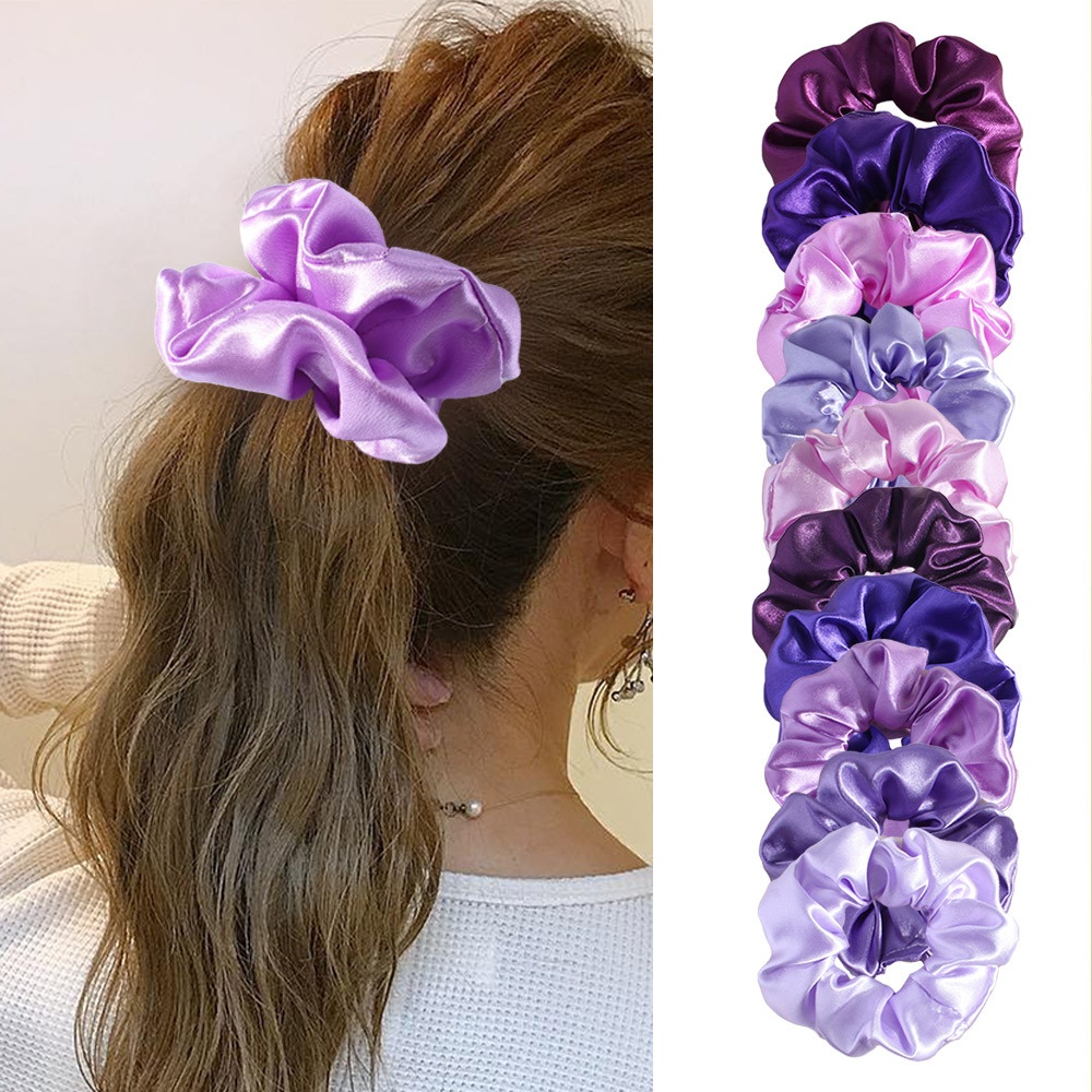 Women's Elegant Summer French Satin Hair Scrunchie Solid Purple