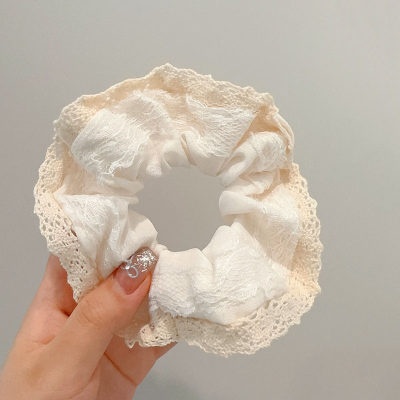 Women Spring Summer Cloth Hair Scrunchie Tie Romantic Polka Dot Lace