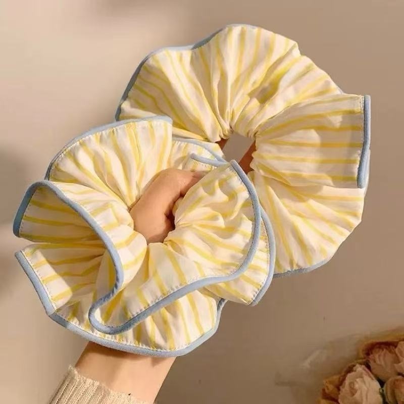 Women's High-End Large Cloth Bun Scrunchie Hair Tie Striped