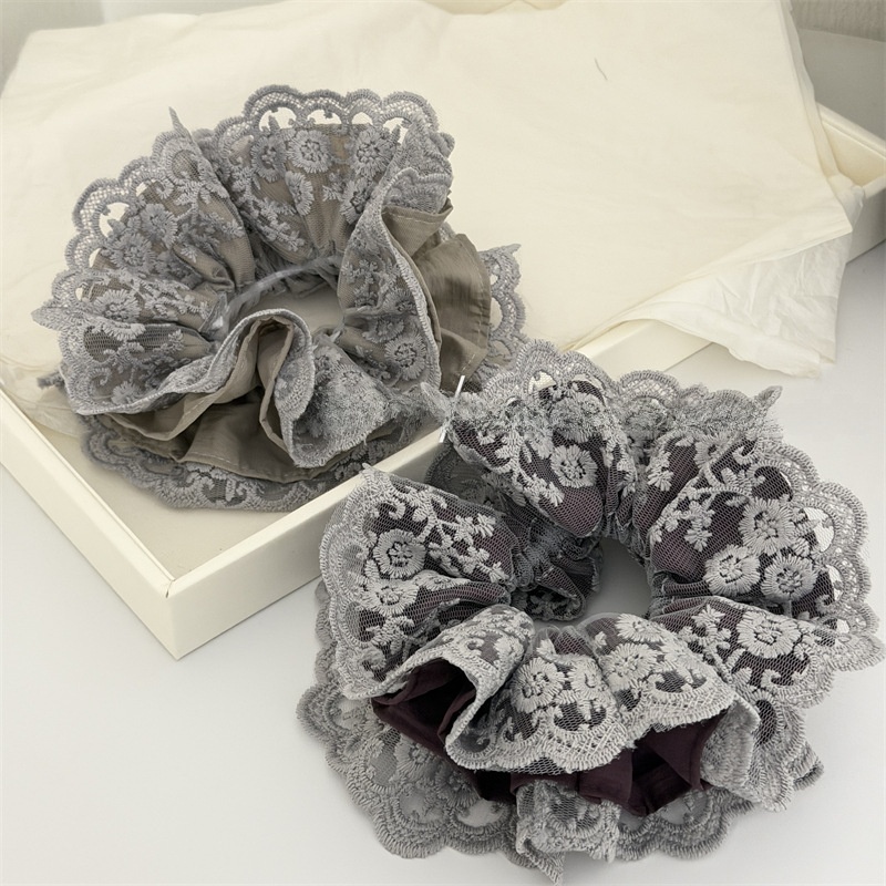 Women's Retro Lace Hair Tie For Spring Light Grey Floral Splicing