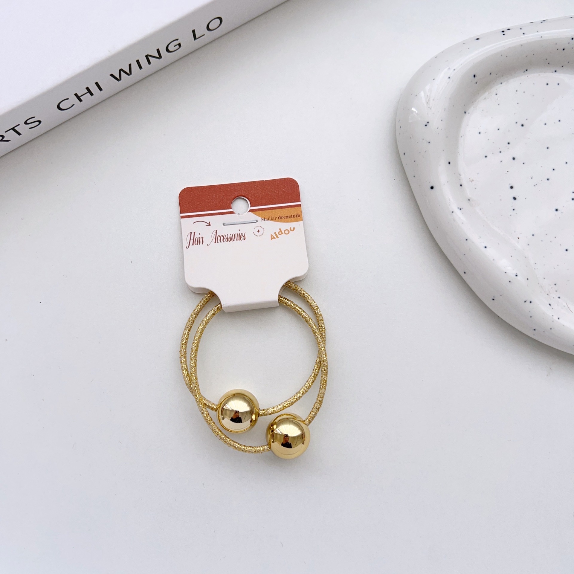 Women's Vintage Acrylic Ponytail Hair Ties Gold And Silver Round Bead