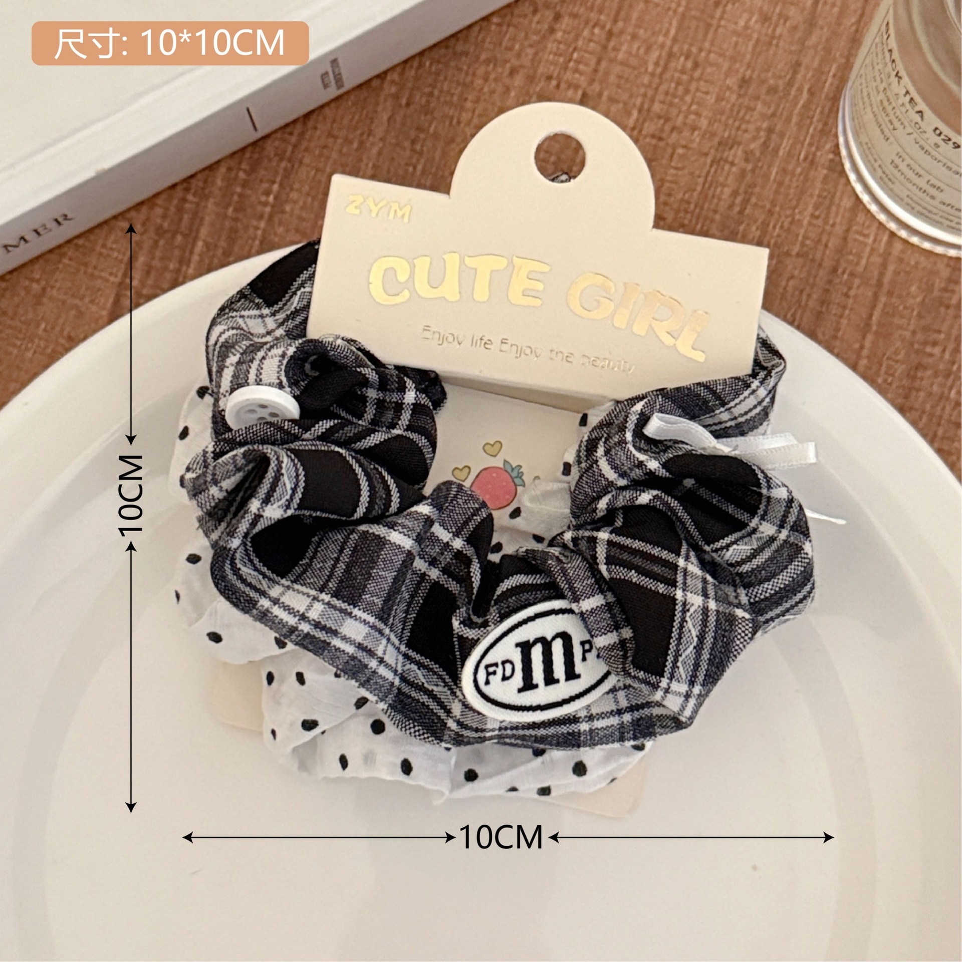 Girls Sweet Cloth Scrunchie Long Ribbon Bow Red Cherry Pattern