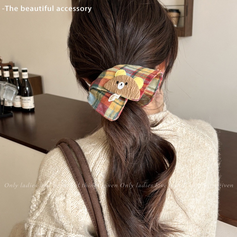 Women's Handmade Spring Ponytail Hair Scrunchie Checkered Fabric