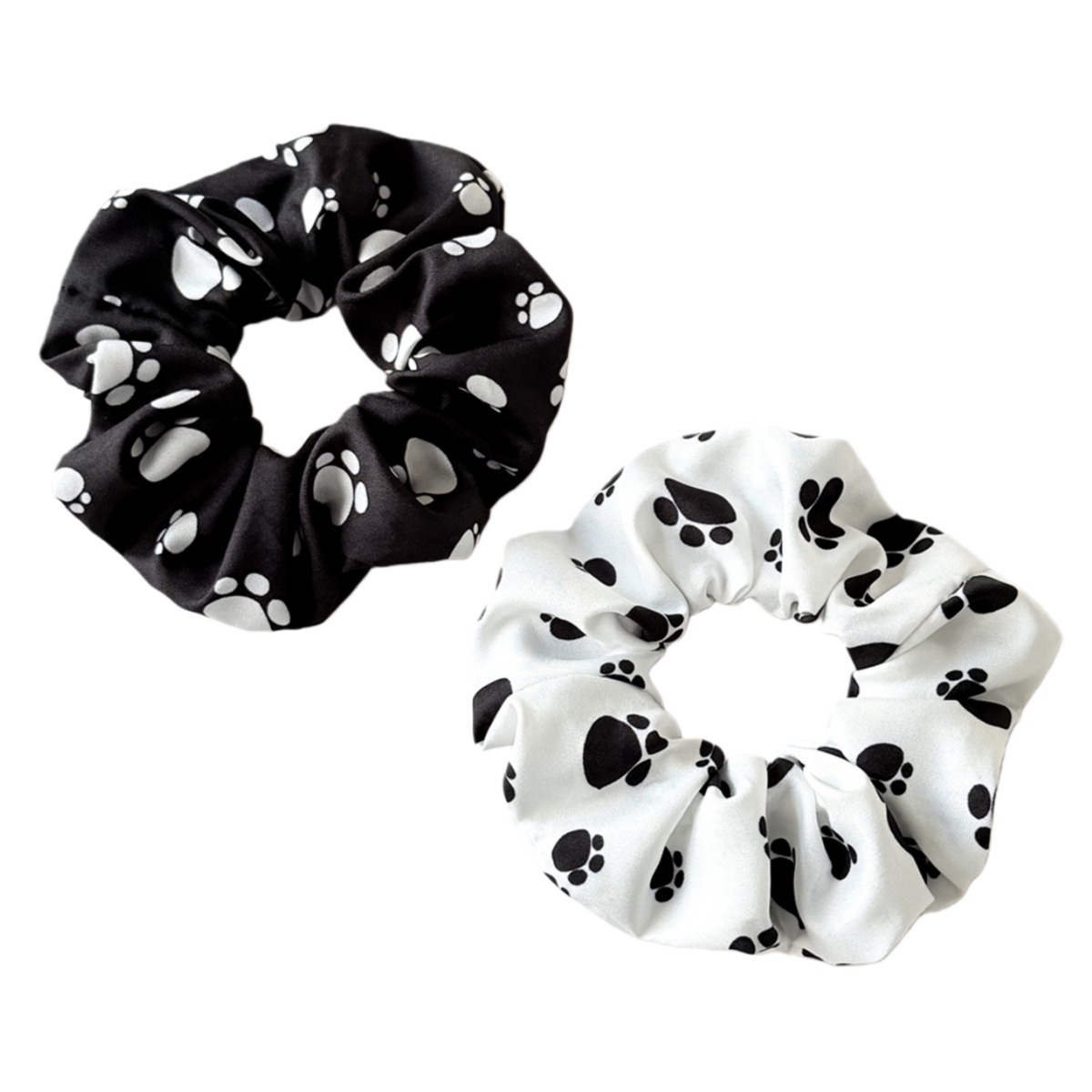 Women's Cute Winter Cloth Hair Tie Accessory Black White Paw Print