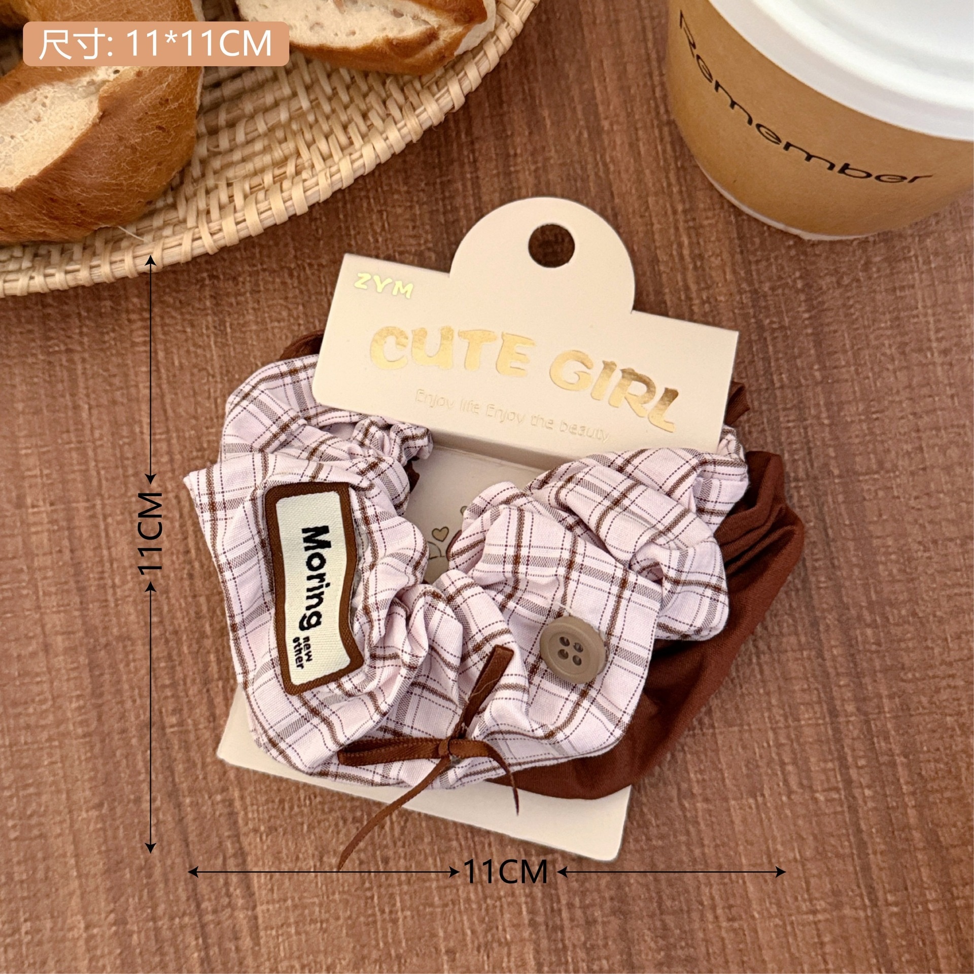 Girls Sweet Cloth Scrunchie Long Ribbon Bow Red Cherry Pattern