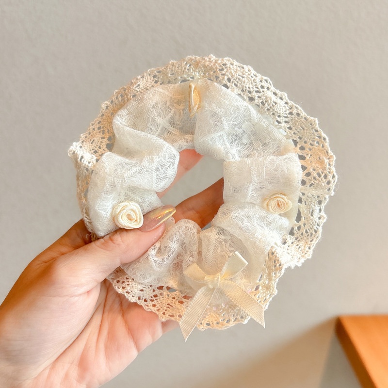 Women's Cloth Lace Scarf Scrunchie Daily Hair Tie Spring Tulip Floral