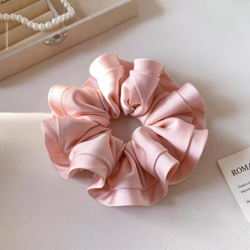 Women's All-Season Satin Flower Hair Tie Scrunchie Solid Colors