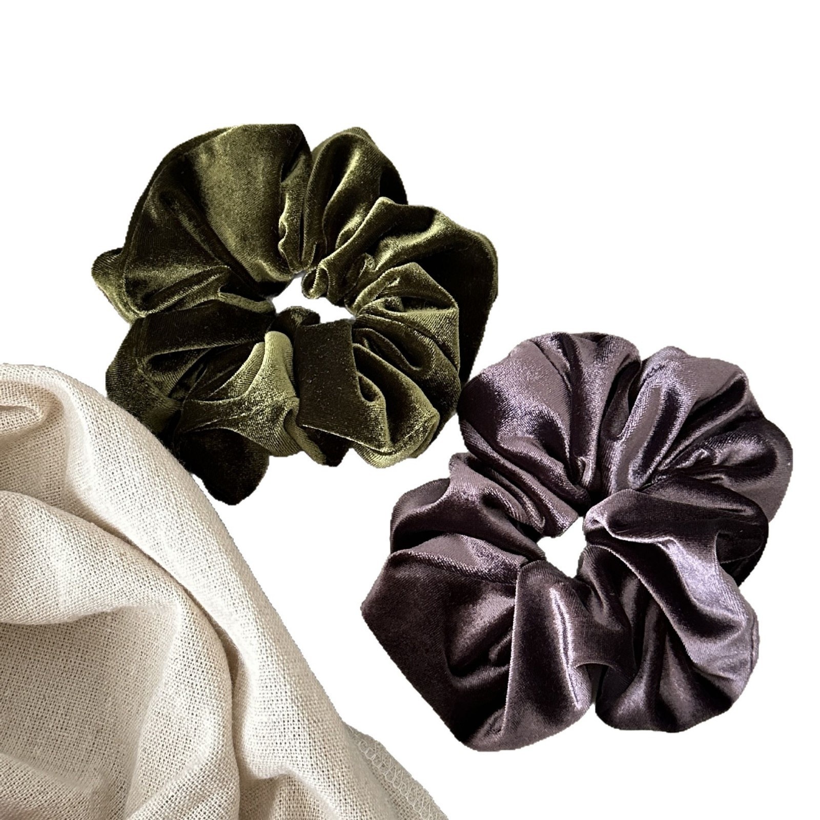 Women Large Velvet Scrunchie Soft Oversized Hair Tie Dark Solid Color