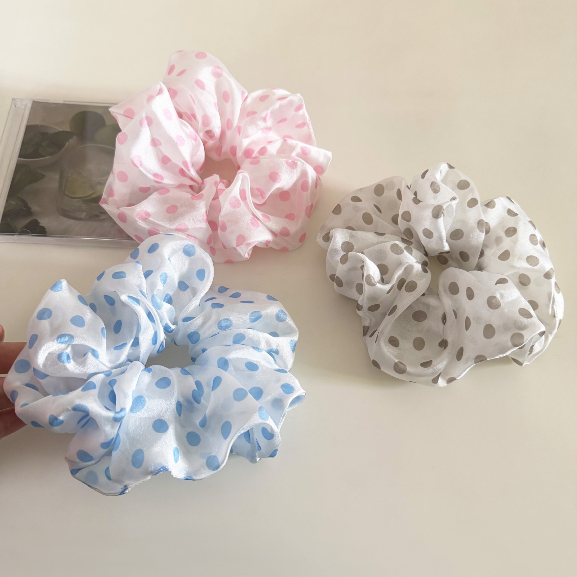 Women's Casual Soft Tulle Hair Tie Scrunchie Polka Dot Pattern