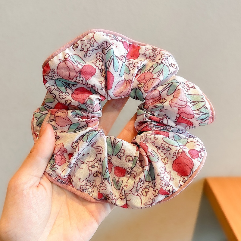 Women's Cloth Lace Scarf Scrunchie Daily Hair Tie Spring Tulip Floral