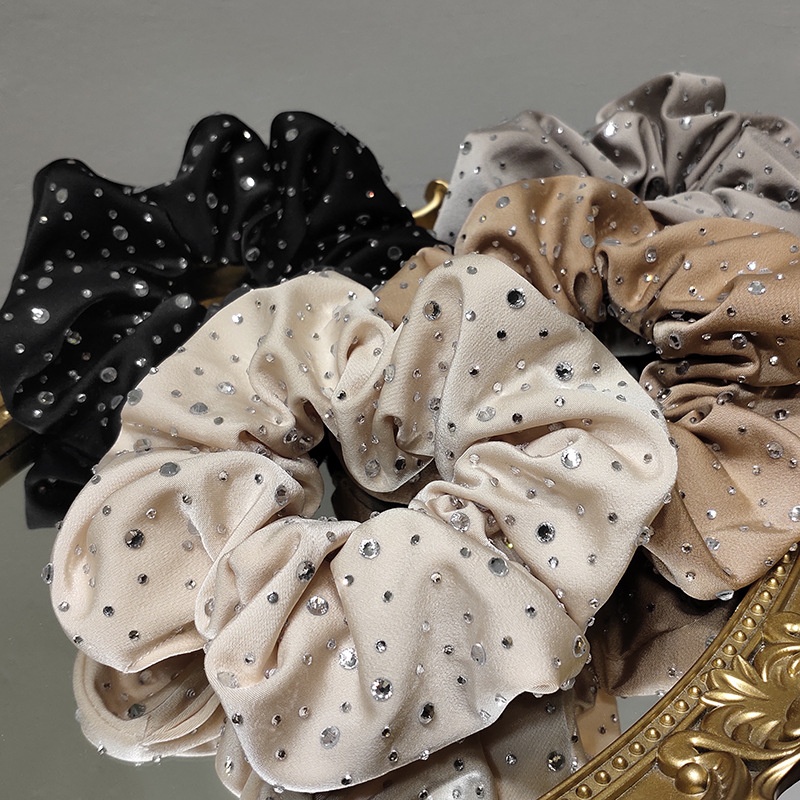 Women's Flashing Diamond Travel Hair Scrunchies Khaki Apricot Grey Black