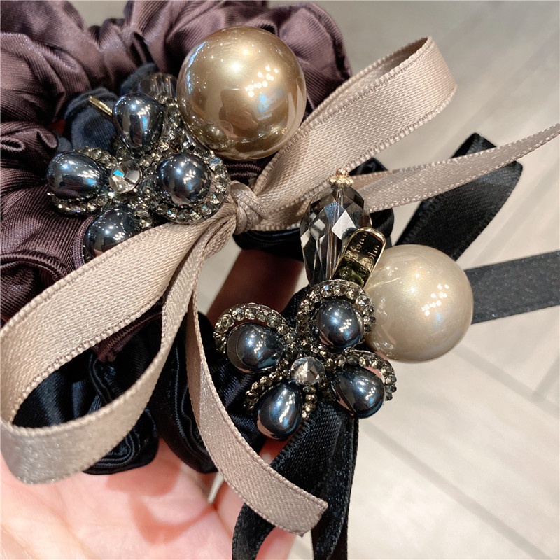 Women's Ponytail Holder Hair Tie Diamond Four-Leaf Clover Cloth