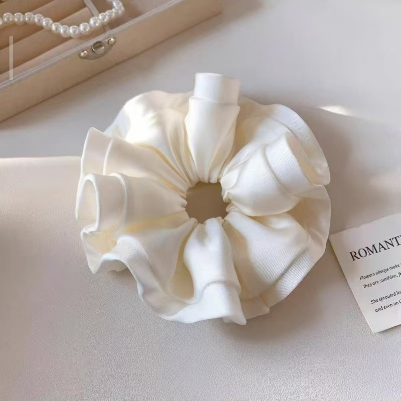 Women's All-Season Satin Flower Hair Tie Scrunchie Solid Colors