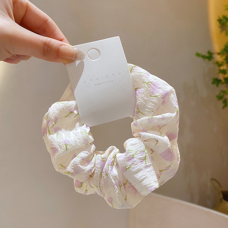 Women Spring Summer Cloth Hair Scrunchie Tie Romantic Polka Dot Lace