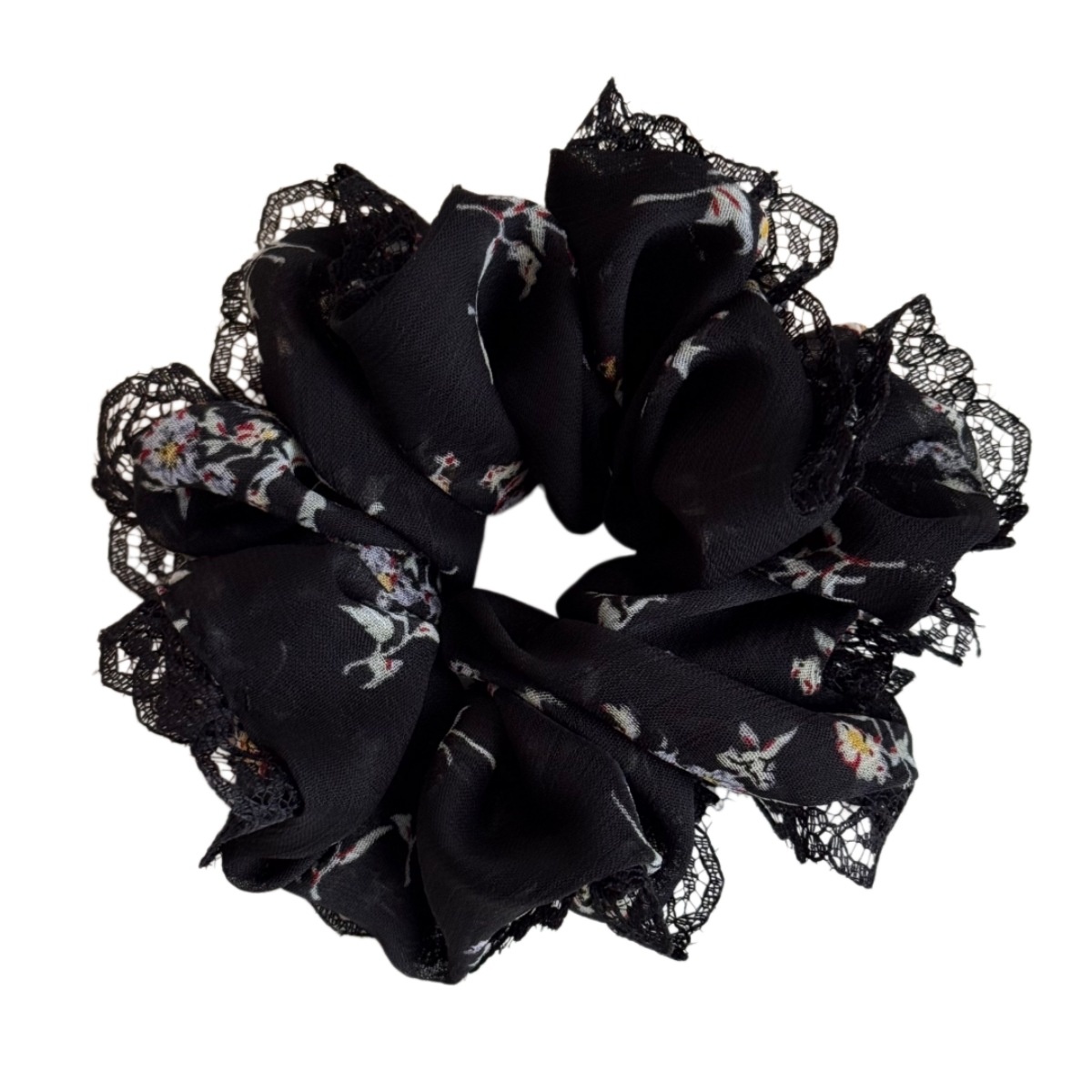 Women's Daily French Style Lace Hair Scrunchie Black Ditsy Floral