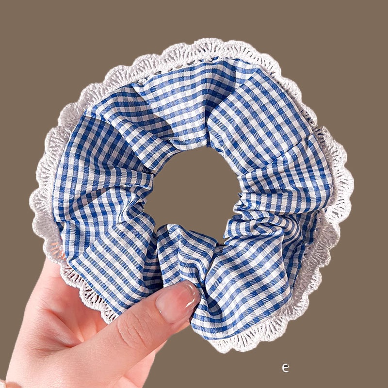 Women Spring Summer Cloth Hair Scrunchie Tie Romantic Polka Dot Lace