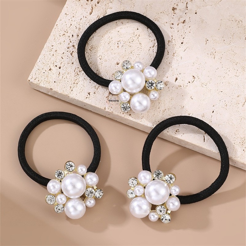 Women's High Elasticity Hair Tie Accessory French Alloy Pearl