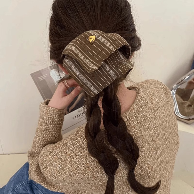 Women's Handmade Spring Ponytail Hair Scrunchie Checkered Fabric