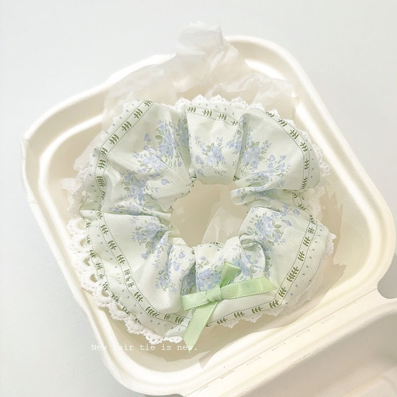 Women Spring Summer Cloth Hair Scrunchie Tie Romantic Polka Dot Lace