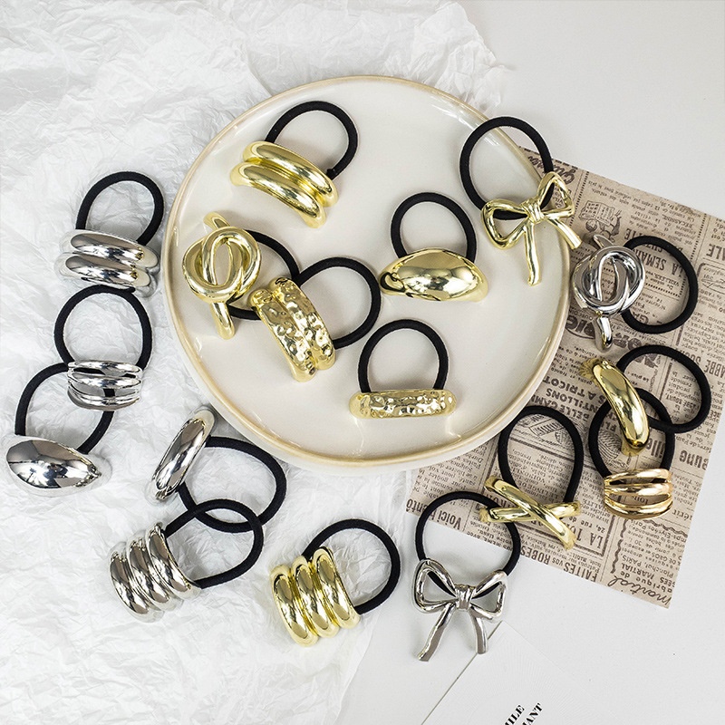 Women's Versatile Retro Alloy Elastic Hair Ties Round Cold Tone