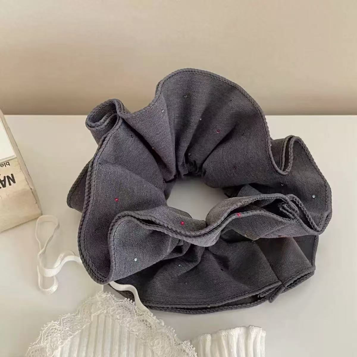 Women's Ballet Lace Hair Scrunchie Blue White Plaid Cherry Print