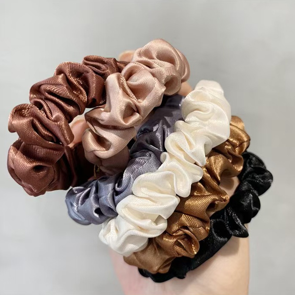 Girls Simple Satin Thin Scrunchies Ponytail Hair Ties Solid Color