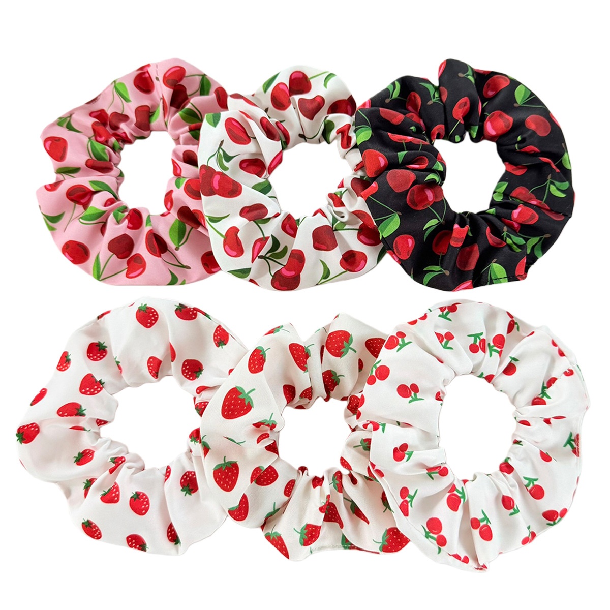 Women's High Elastic Fabric Hair Tie Sweet Cherry Strawberry Print