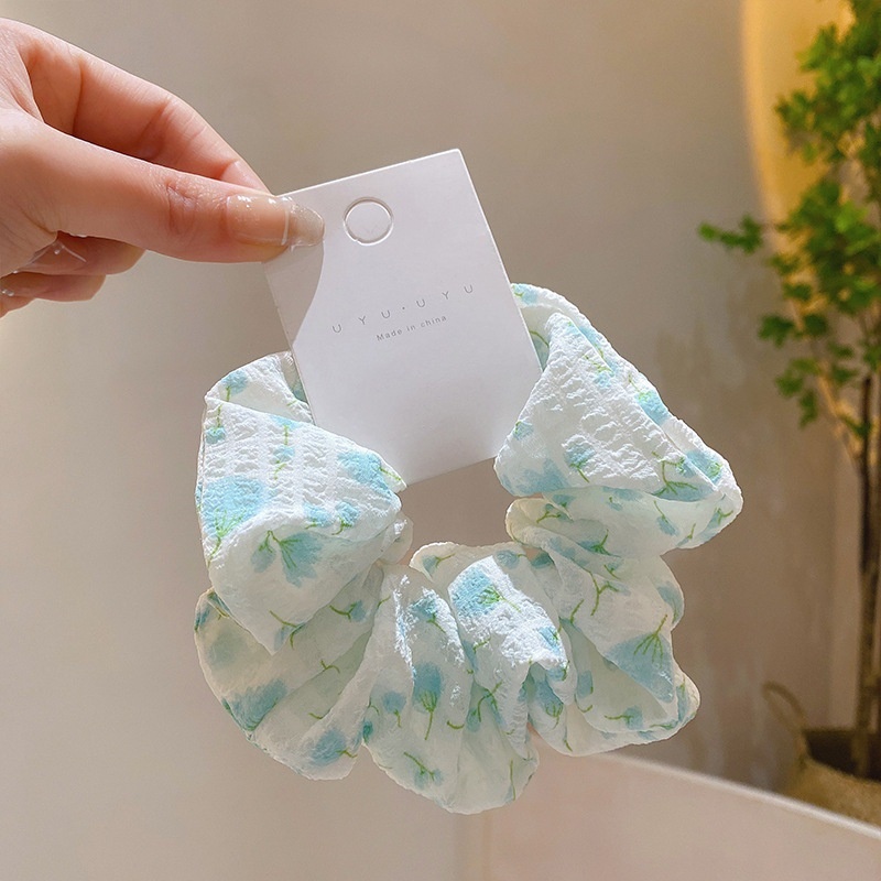 Women Spring Summer Cloth Hair Scrunchie Tie Romantic Polka Dot Lace