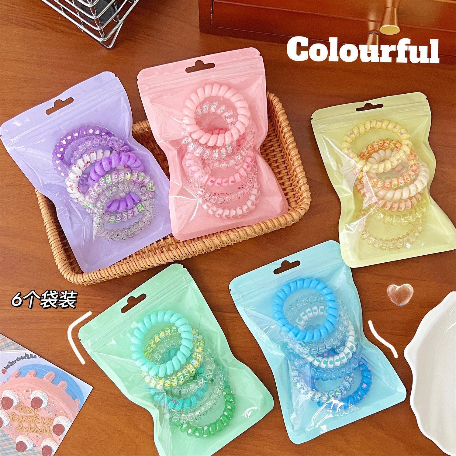 Women's Elastic Telephone Cord Hair Ties Summer Dopamine Candy Colors