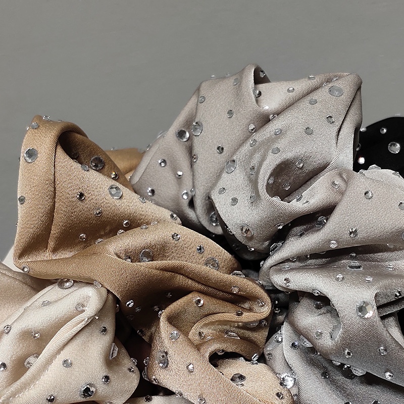 Women's Flashing Diamond Travel Hair Scrunchies Khaki Apricot Grey Black