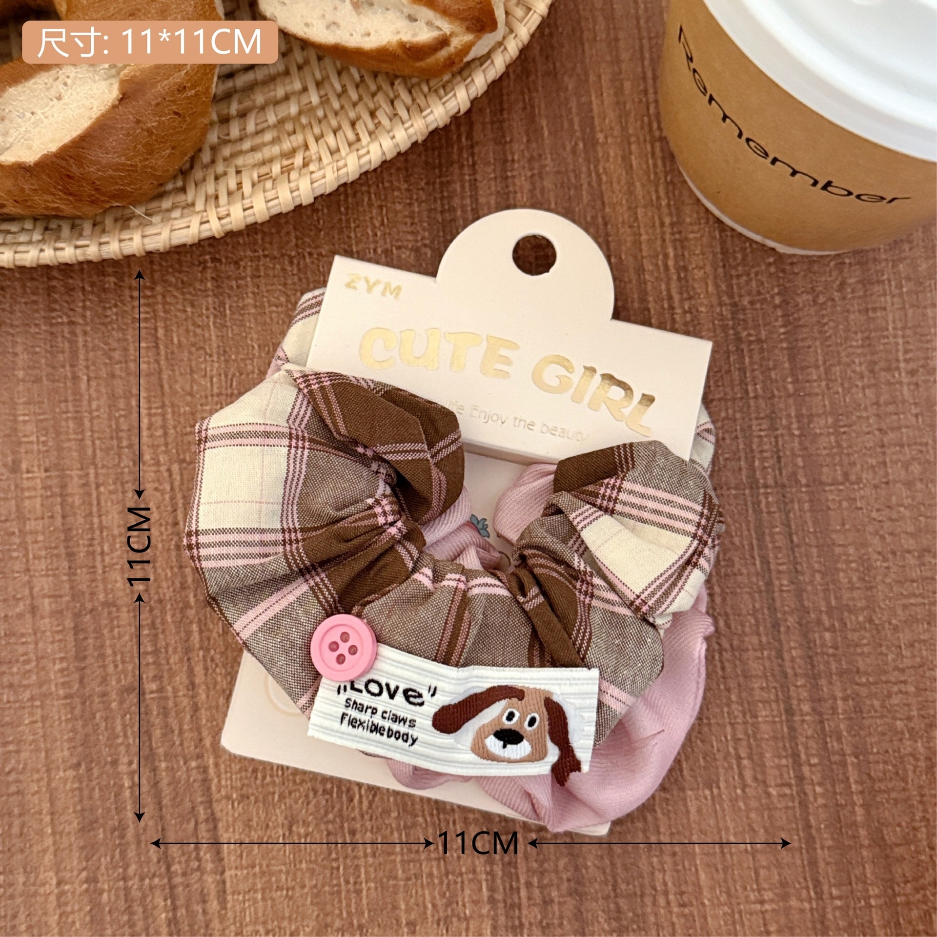 Girls Sweet Cloth Scrunchie Long Ribbon Bow Red Cherry Pattern