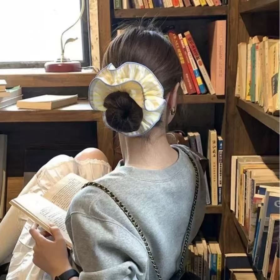 Women's High-End Large Cloth Bun Scrunchie Hair Tie Striped