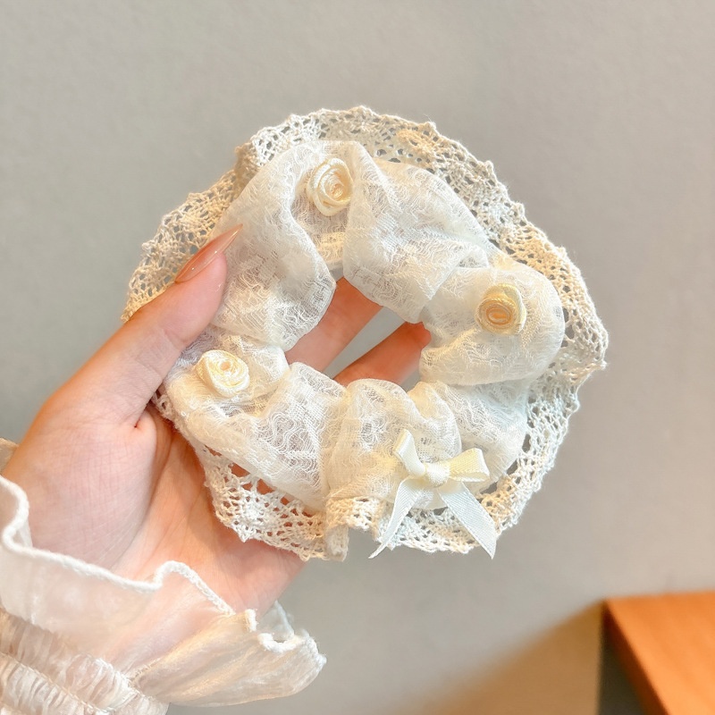 Women Daily Oversized High Elastic Lace Hair Scrunchie Elegant Floral
