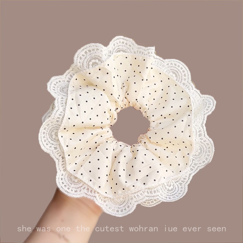 Women Spring Summer Cloth Hair Scrunchie Tie Romantic Polka Dot Lace