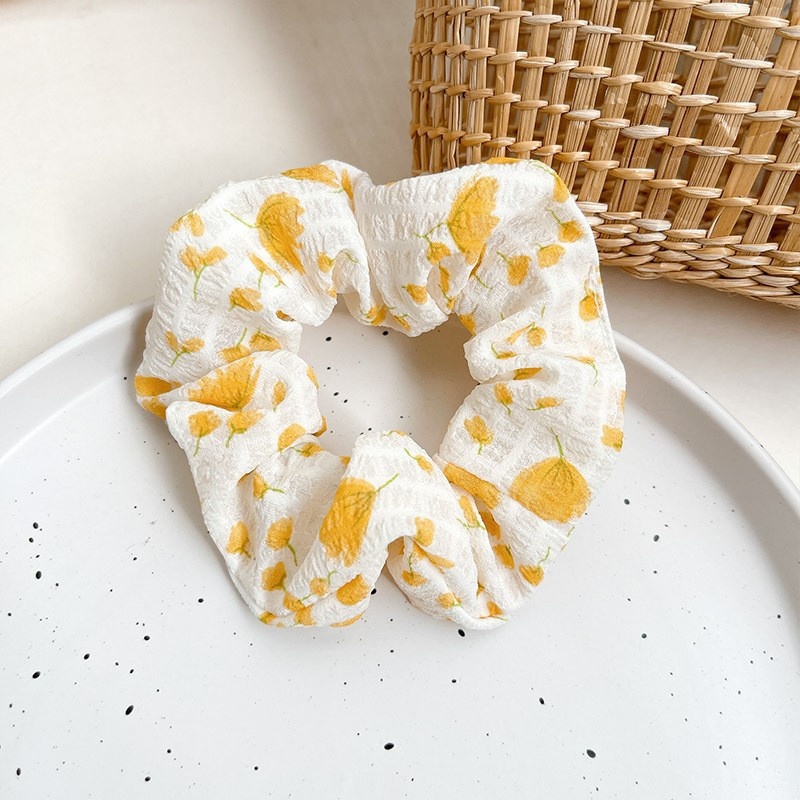 Women's Summer Fabric Scrunchie Pleated Plaid Leopard Hair Tie