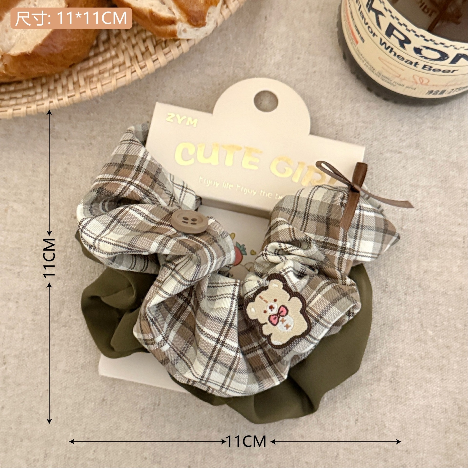 Girls Sweet Cloth Scrunchie Long Ribbon Bow Red Cherry Pattern