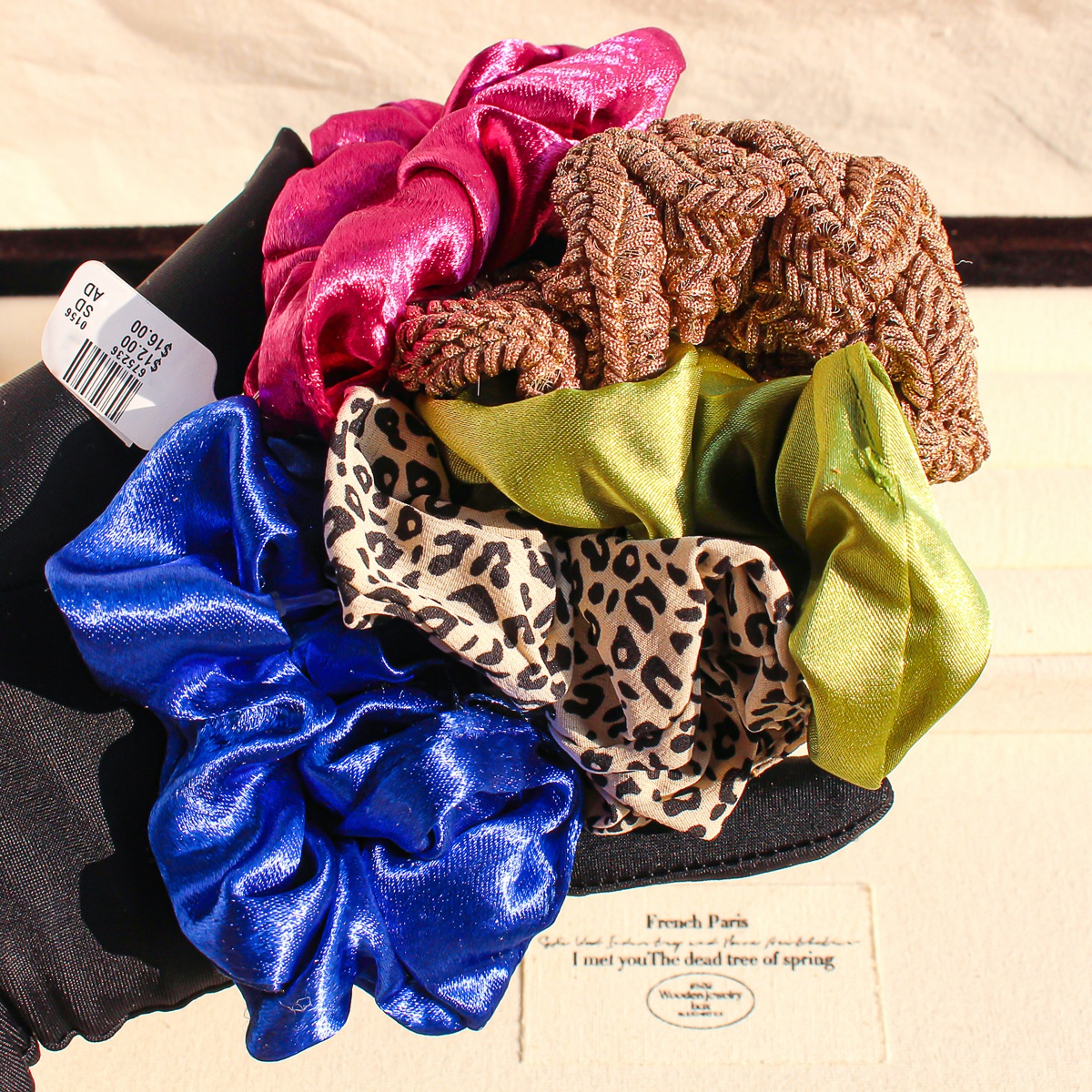 Women's All-Season French Satin Hair Ties 5PCS Multicolor Solid Leopard