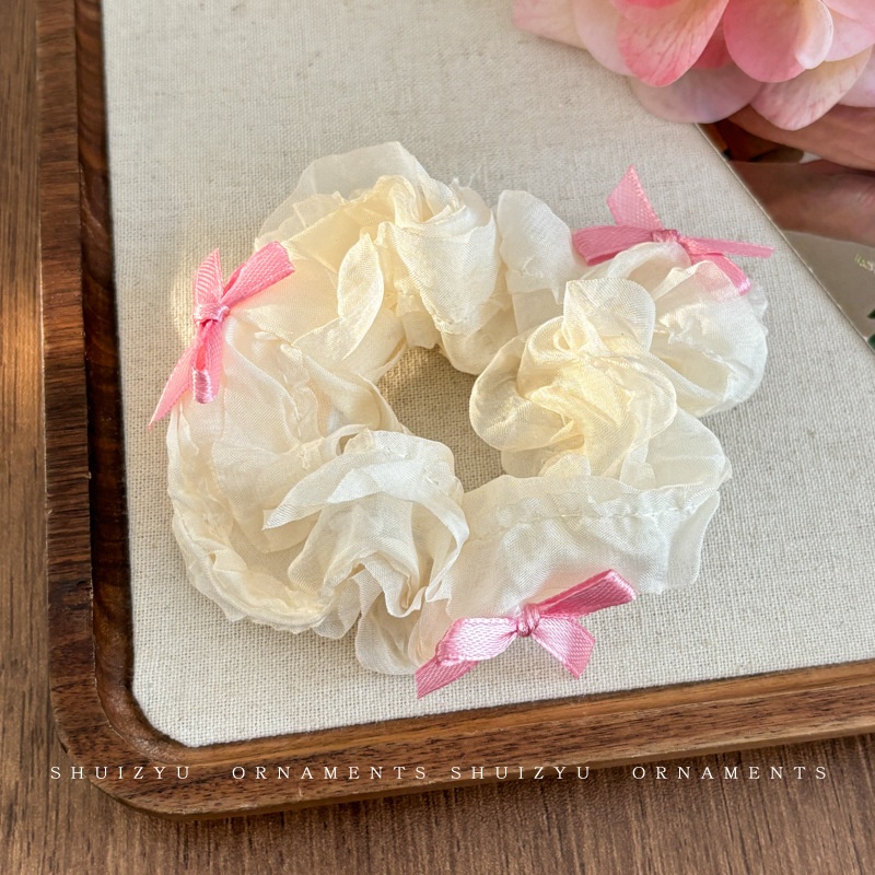 Women's Spring High-End Silky Pleated Pearl Streamer Large Hair Ring