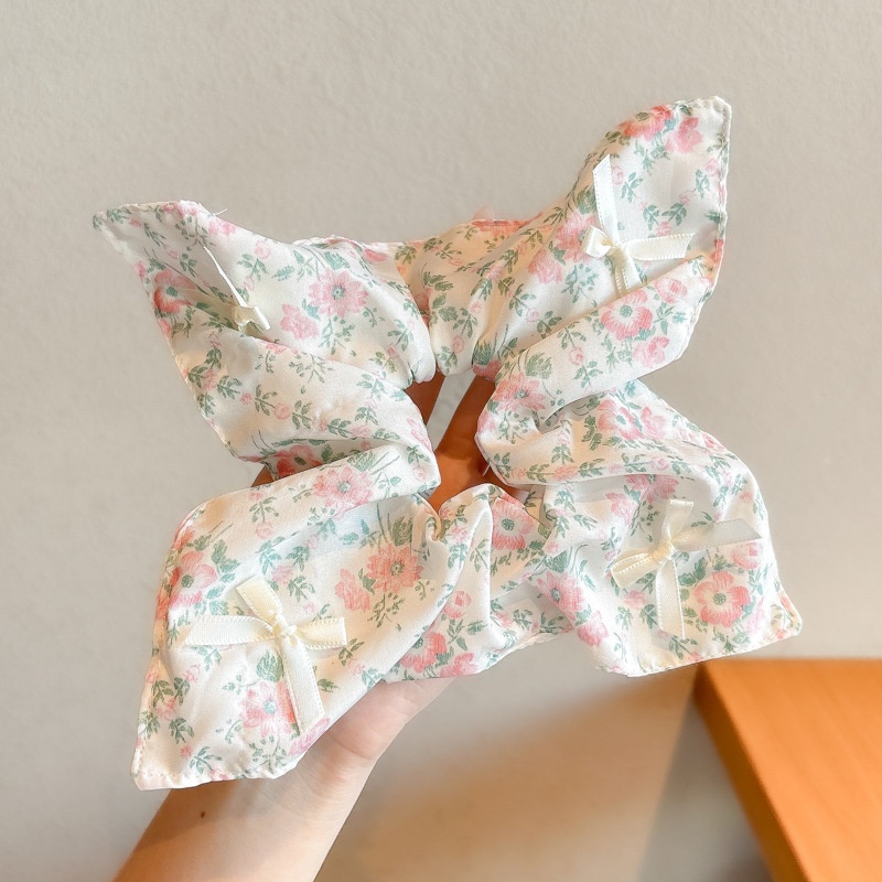 Women's Cloth Lace Scarf Scrunchie Daily Hair Tie Spring Tulip Floral