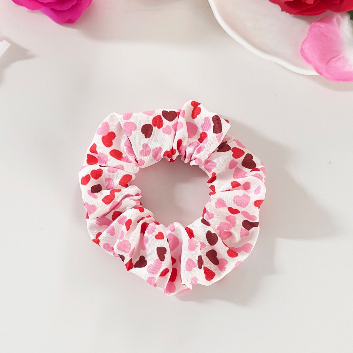 Women's Cloth Elastic Ponytail Hair Tie Red Pink Heart Lip Print