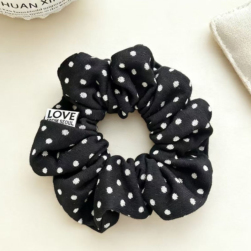 Women Spring Summer Cloth Hair Scrunchie Tie Romantic Polka Dot Lace