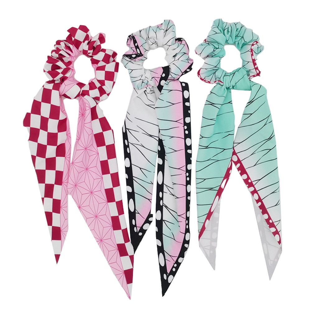 Girls Handmade Silk Hair Ribbon Demon Slayer Butterfly Anime Pattern