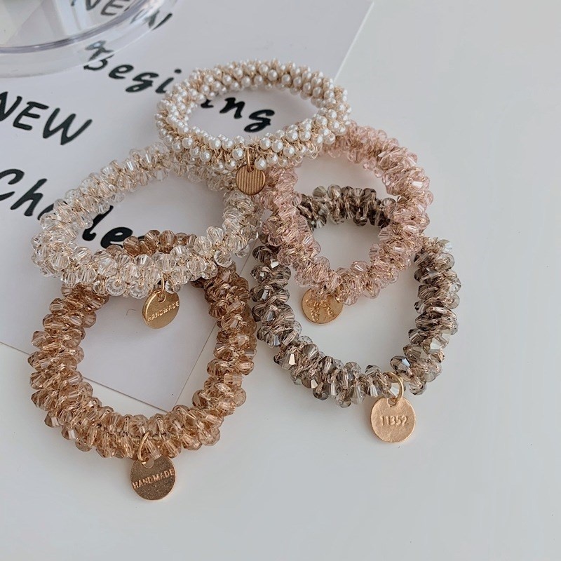 Women's Rhinestone Travel Elastic Hair Band White Yellow Geometric